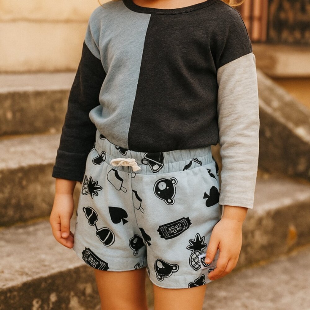 Huxbaby Blue/Black Printed Graphic Shorts Girls Size 4